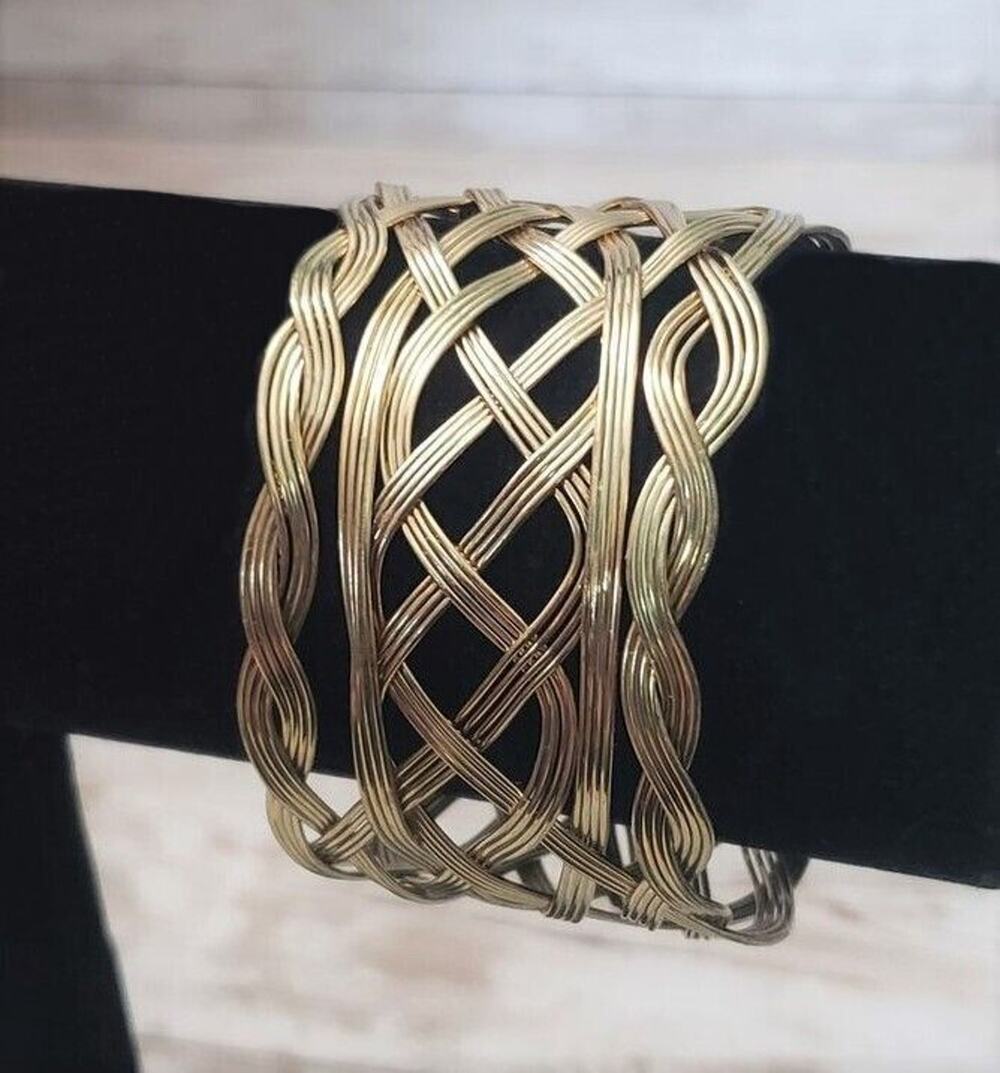 Vintage Cuff Bracelet Gold Tone with Braided Design